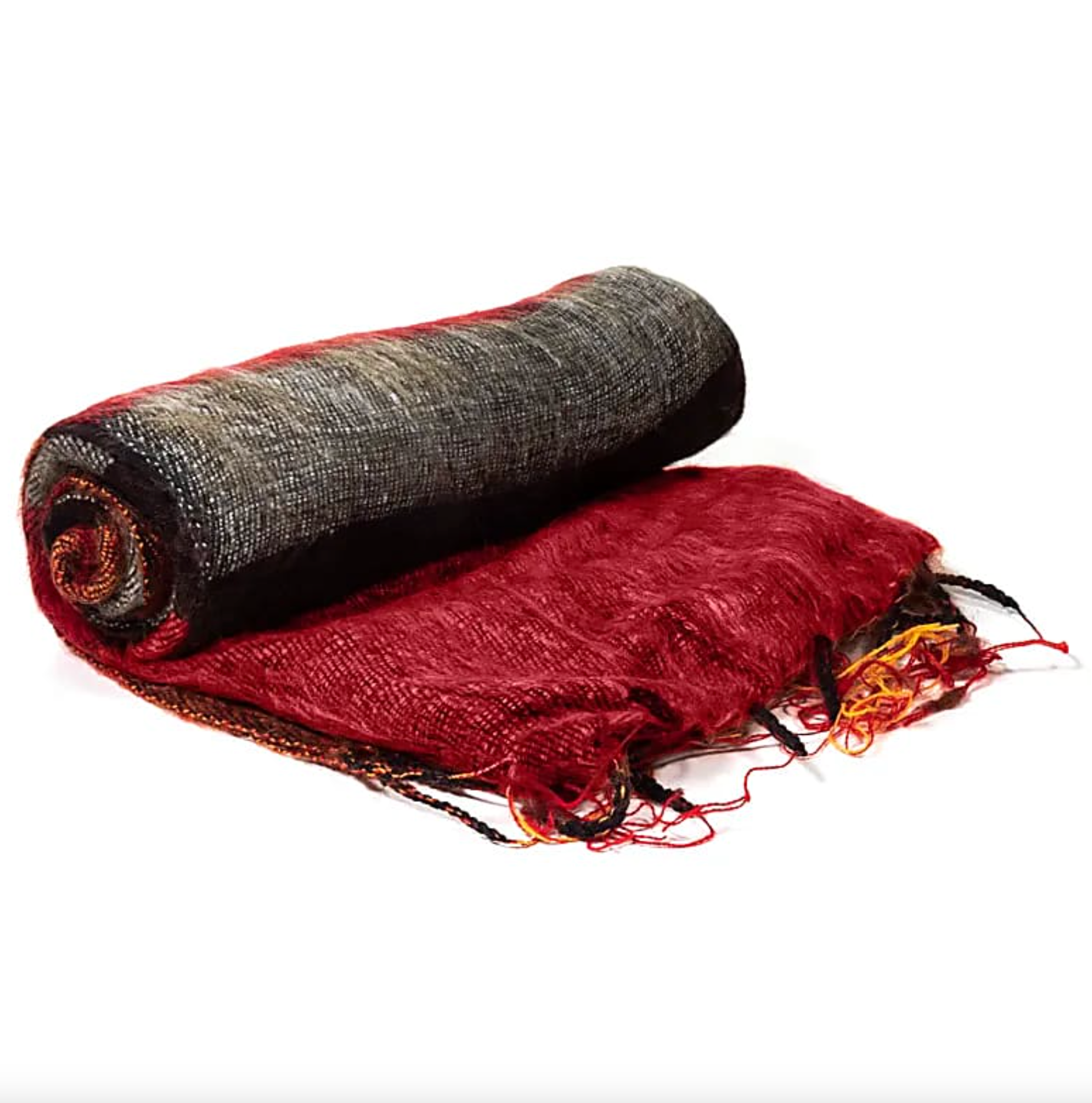 Tibetanischer Meditationsschal mit roten und orangen Streifen - Tibetwelt