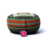 Coussin de méditation beige orange vert et bleu à motifs géométriques - univers tibet