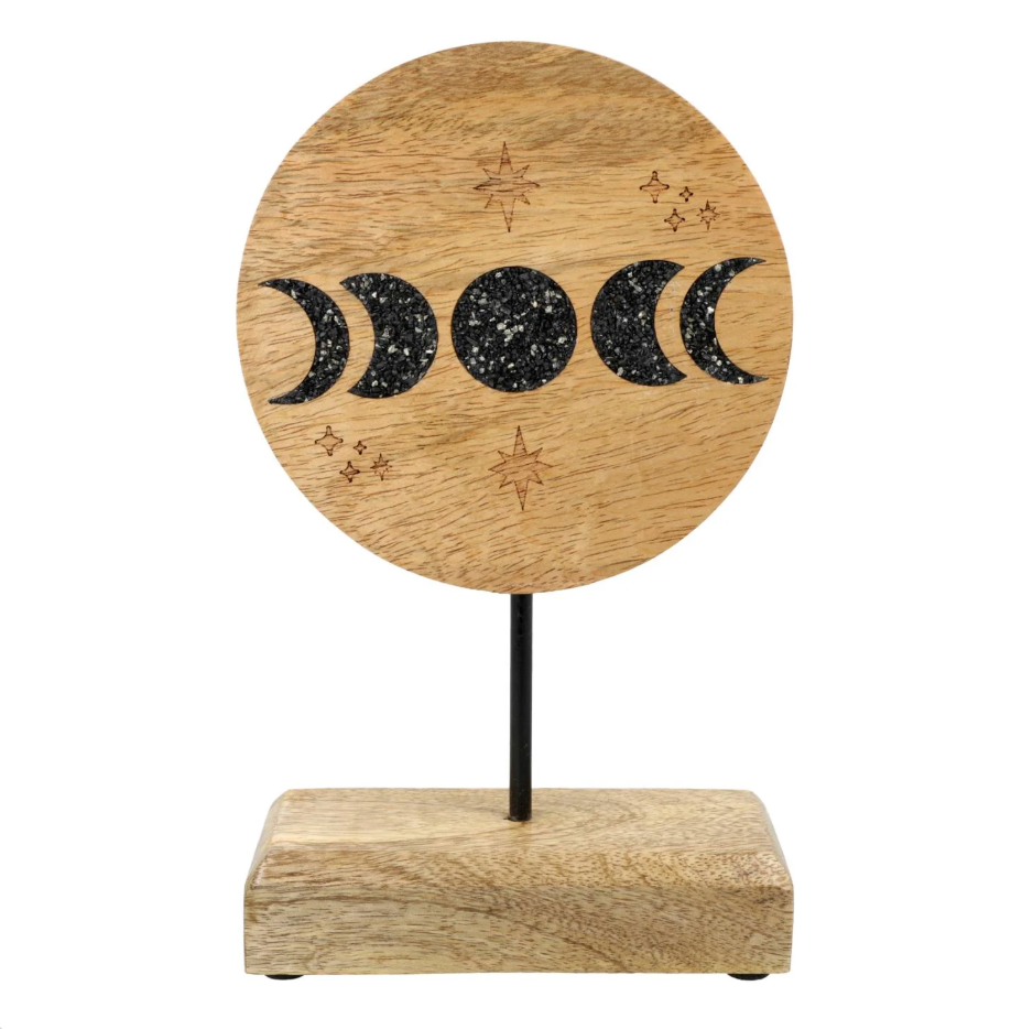 Décoration Cycle Lunaire en Bois de Manguier – Tourmaline Noire & Pyrite - univers tibet