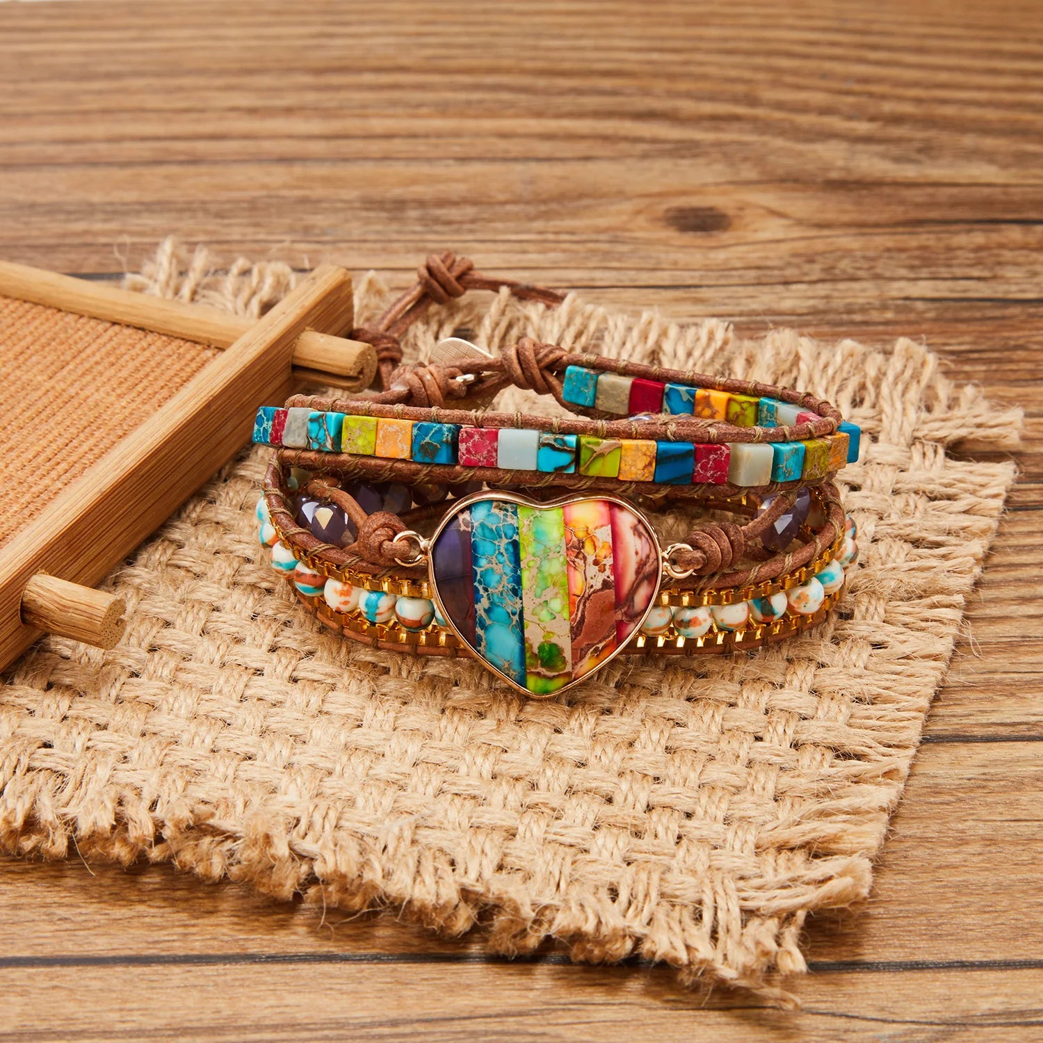 Wickelarmband mit 7 Chakren: Imperialer Jaspis – Kristall – Achat