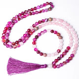 Mala und Armband Rosenquarz - Achat und Rhodochrosit