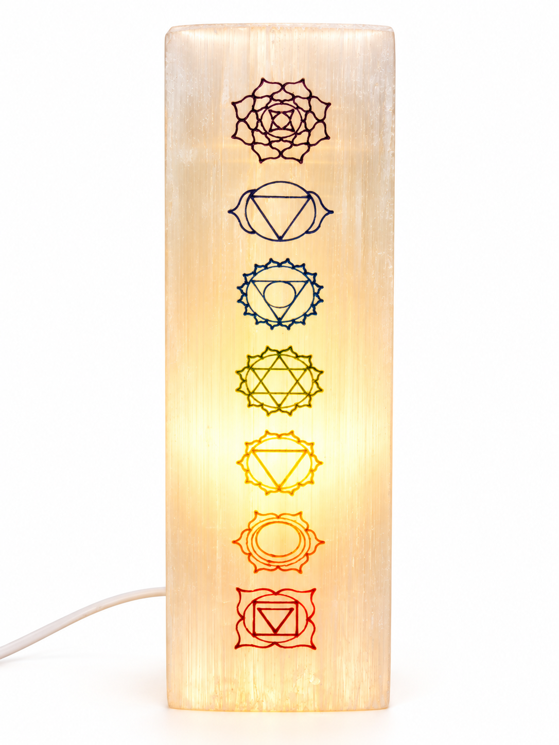 Lampe Sélénite Gravée – 7 Chakras - univers tibet