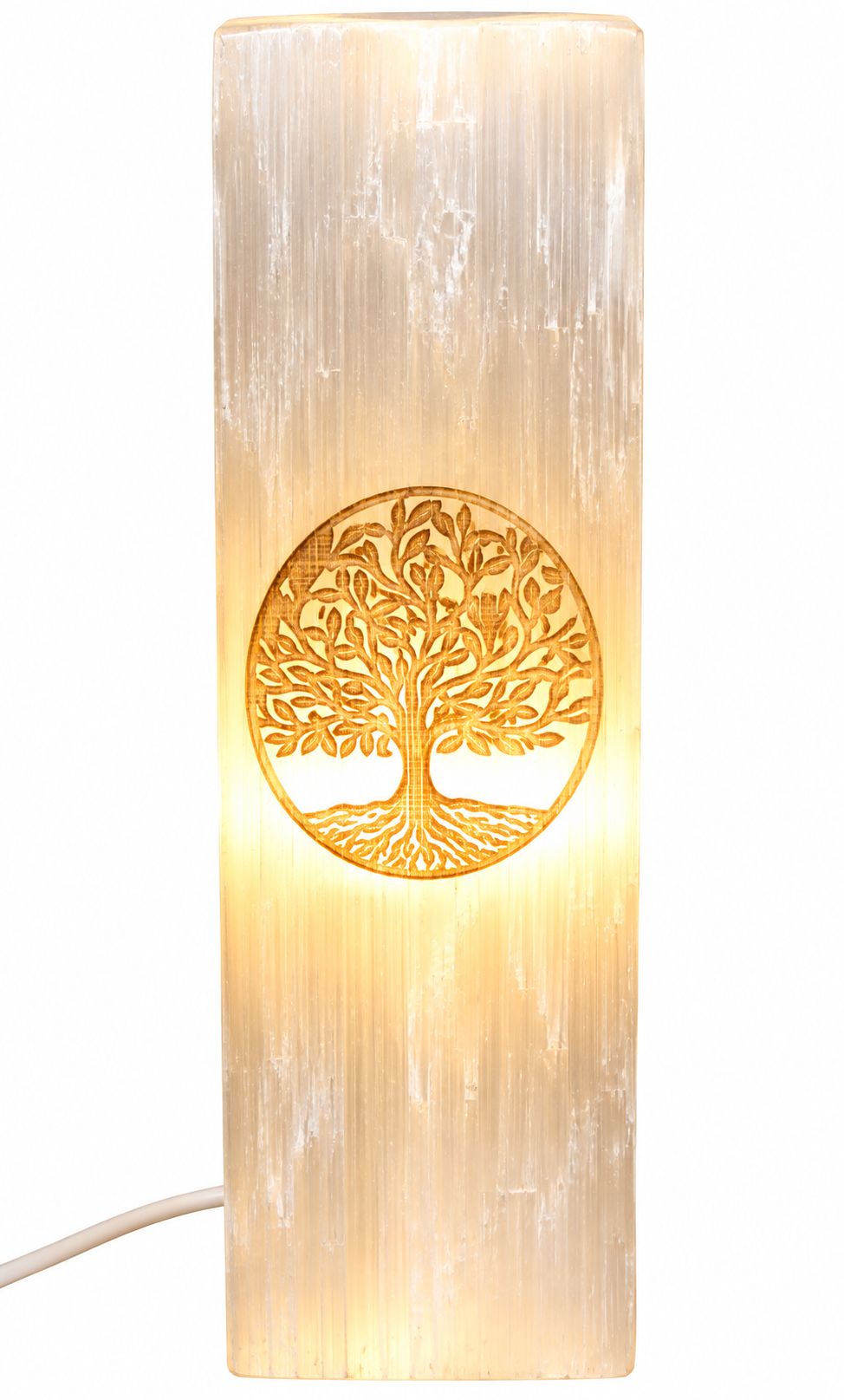 Lampe Sélénite Gravée  – Arbre de Vie - univers tibet