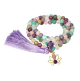 Mala Lotus Douceur & Sérénité en Lépidolite, Amazonite, Agate Blanche et Quartz Rose – 108 Perles - univers tibet