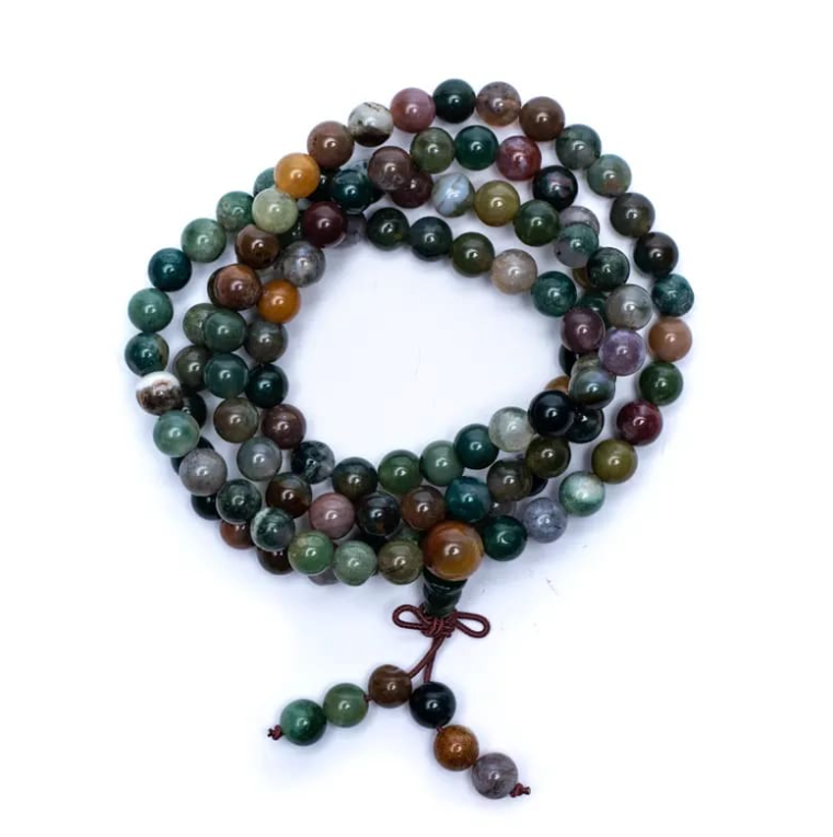 Tibetan Mala mit 108 Perlen aus Agat, mehrfarbig - Tibetwelt
