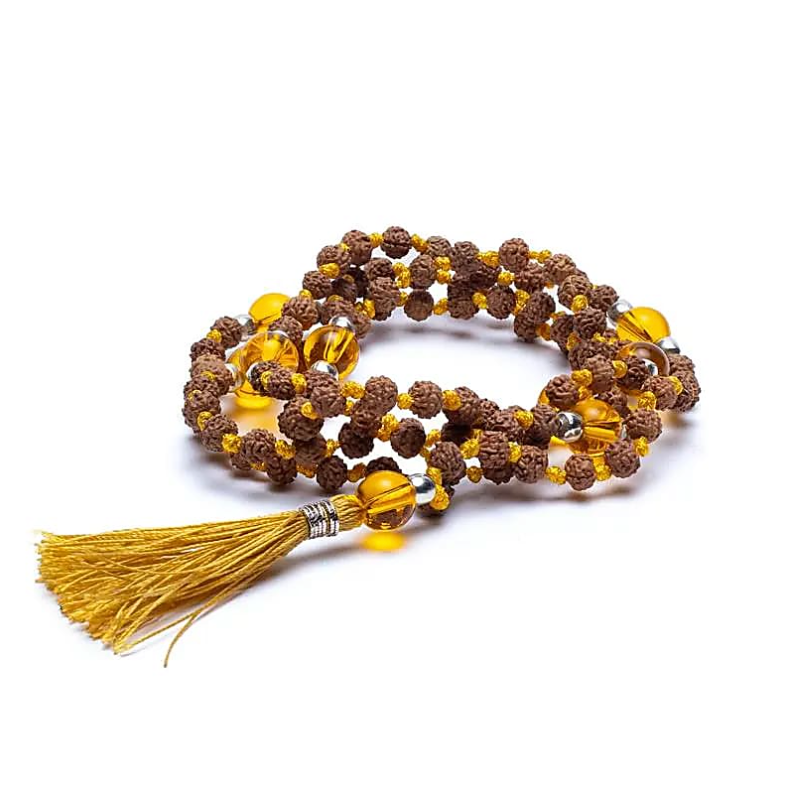 Tibetan Mala aus Rudraksha und Citrin - Tibetwelt