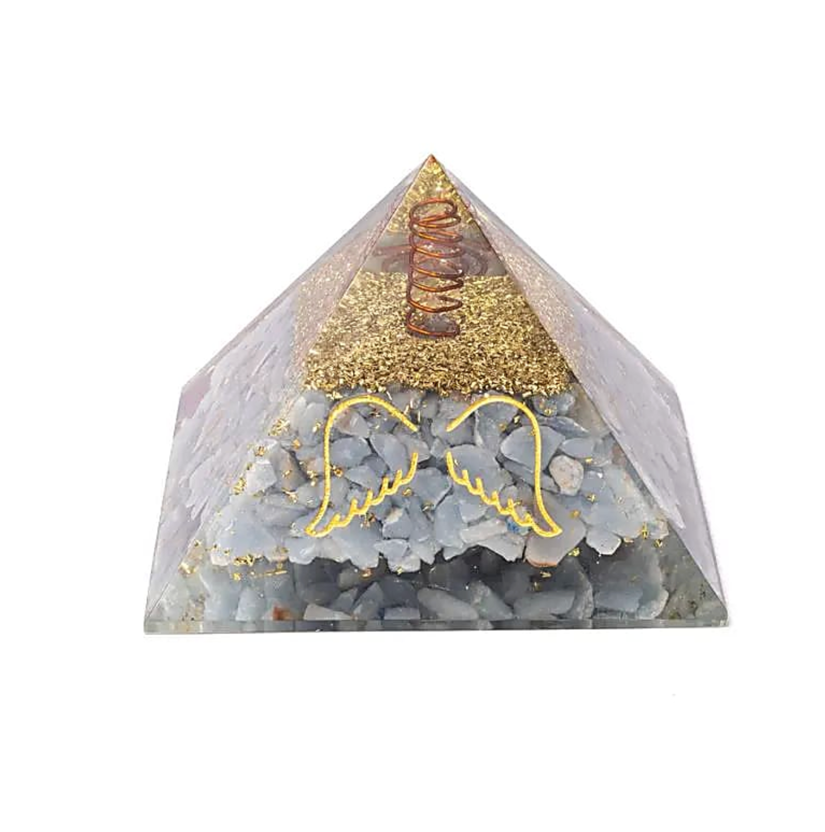 Orgonite Pyramide Ailes Célestes – Angelite & Symbol – Tibetwelt