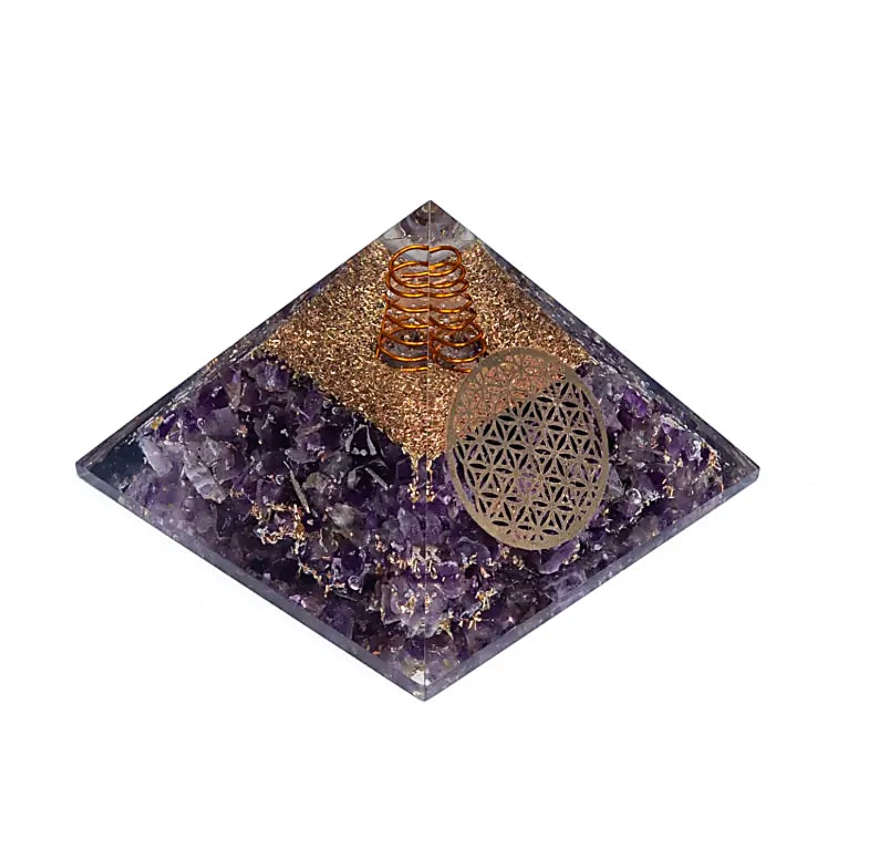 Orgonite Pyramide Harmonie Céleste aus Amethyst – Lebensbaum – Tibetwelt