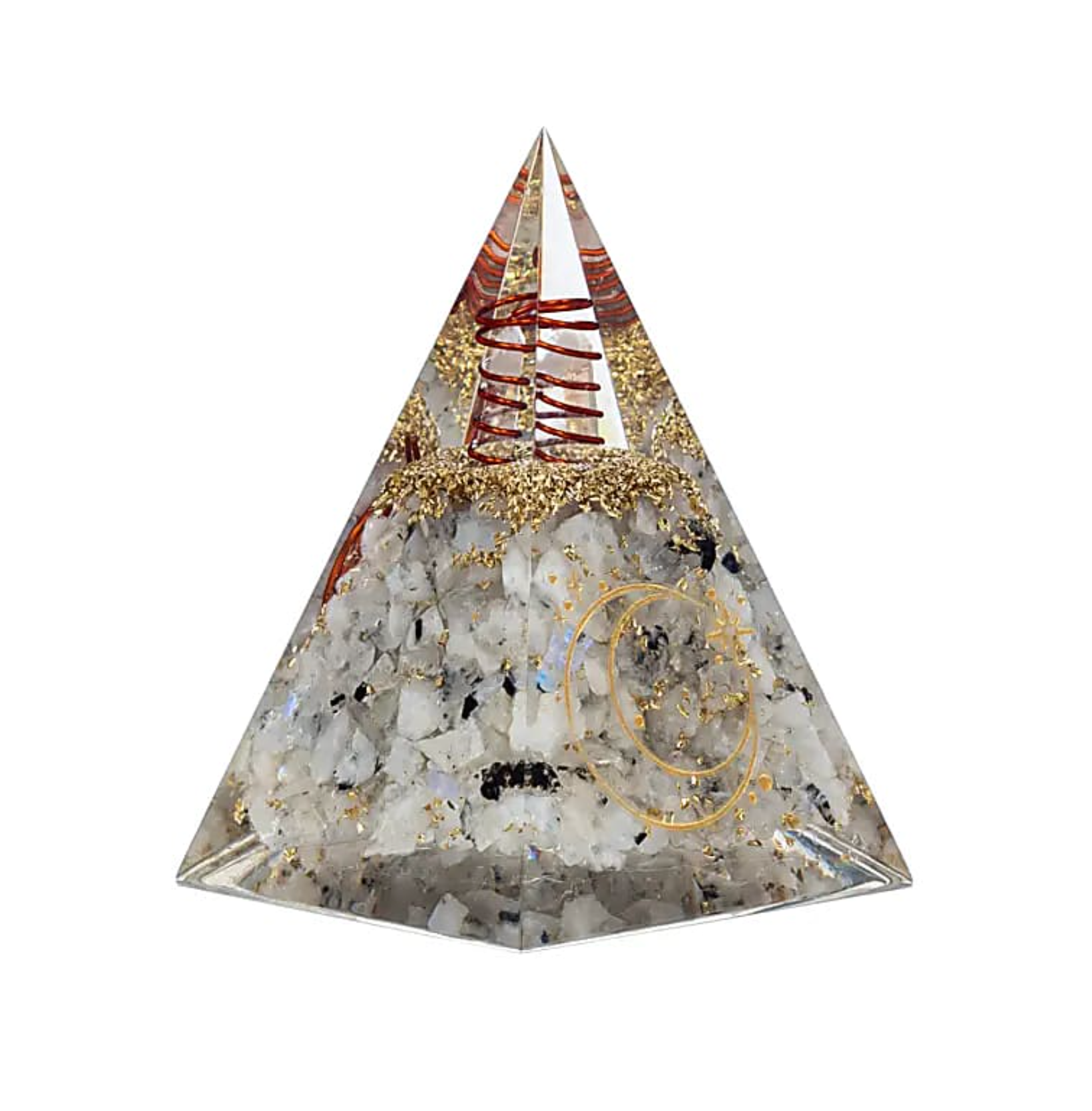 Orgonite Pyramide Harmonie Lunaire aus Mondstein & Mondsymbol - Tibetwelt