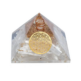 Orgonite Pyramide « Pure Lumière » en Sélénite & Symbole Fleur de Vie - Univers Tibet
