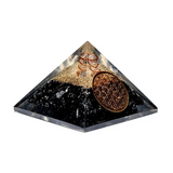 Orgonite Pyramide en Tourmaline Noire et Cristal de Roche - univers tibet