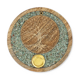 Porte-encens Arbre de Vie en bois de manguier et amazonite - univers tibet