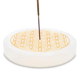 Porte-encens en sélénite fleur de vie - univers tibet