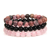 Tibetanische Armbänder Trio - Rhodonit - Onyx - Ros quarz - Tibetwelt