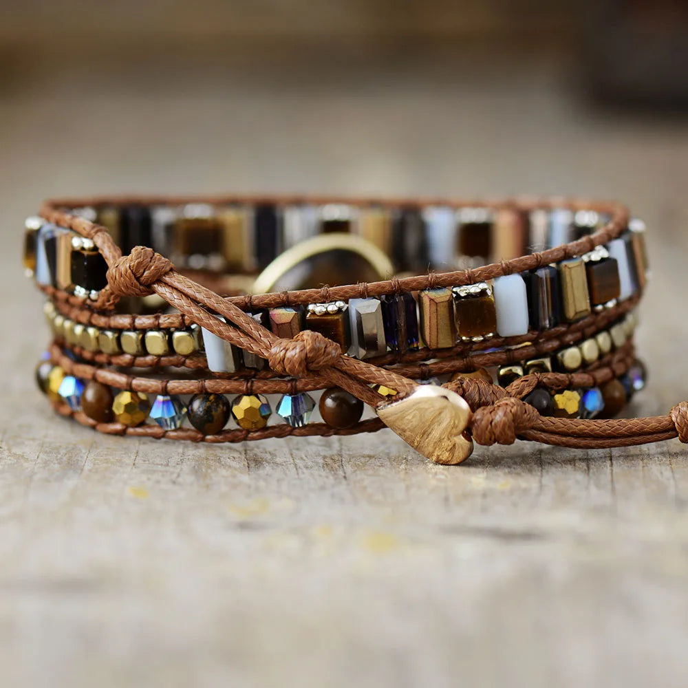 Wickelarmband - Tigerauge - Kristallperlen