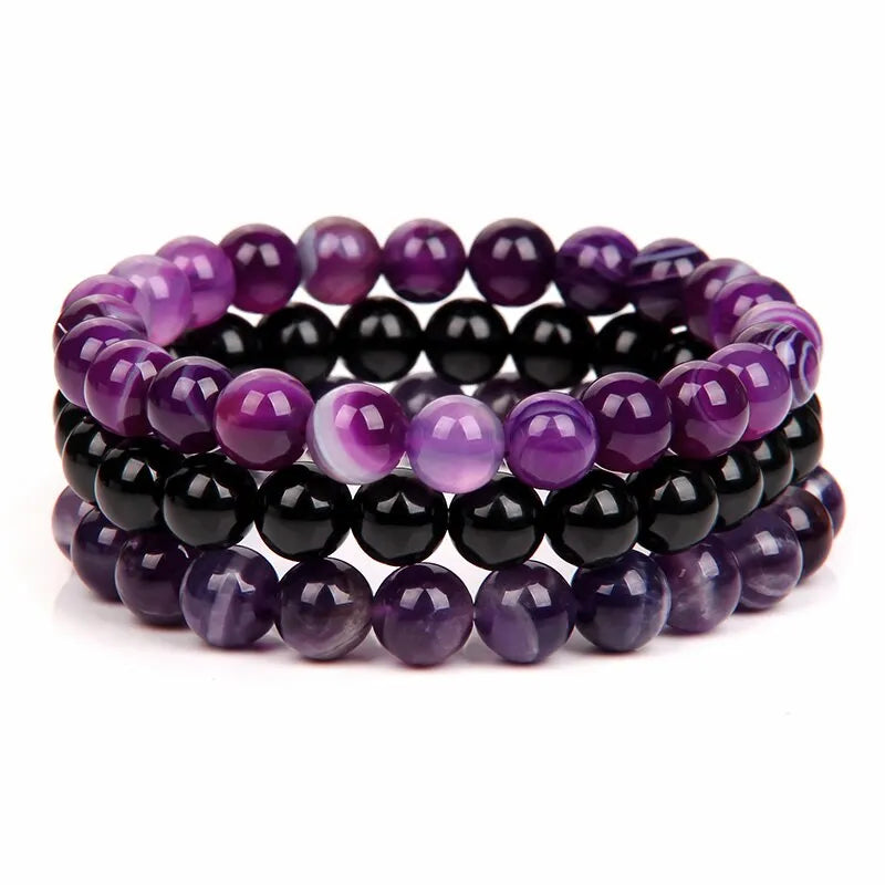Tibetanische Armbänder - Violette Agate - Onyx und Amethyst - Tibetwelt