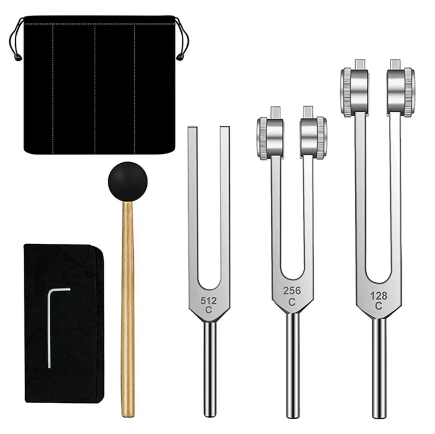 Set mit 3 therapeutischen Klangschalen – 128 Hz, 256 Hz und 512 Hz – von Tibetwelt