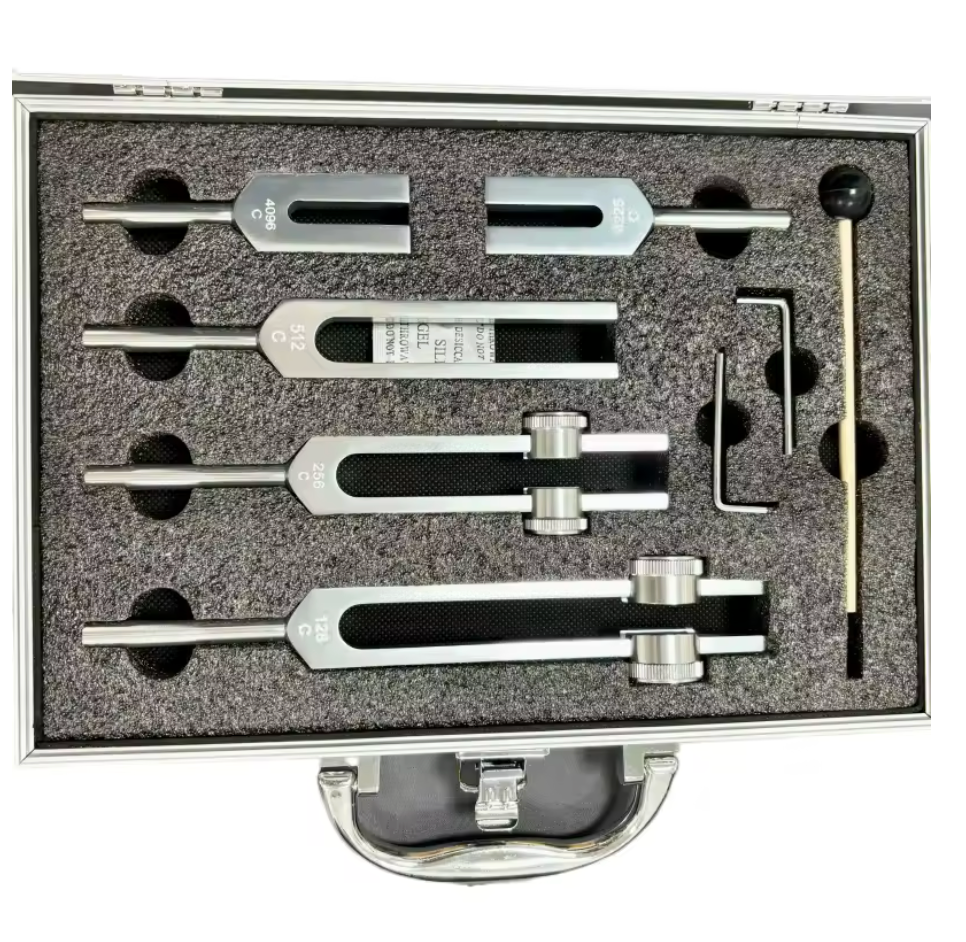 Set mit 5 therapeutischen Diapasonen: 128 Hz, 256 Hz, 512 Hz, 4096 Hz und 4225 Hz - Tibetische Tradition