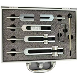 Set mit 5 therapeutischen Diapasonen: 128 Hz, 256 Hz, 512 Hz, 4096 Hz und 4225 Hz - Tibetische Tradition