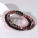 Armbänder Set: Rhodonit - Onyx - Ros quarz