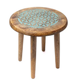 Table d'Appoint Bleue Fleur de Vie Bois de Manguier - Univers TIbet