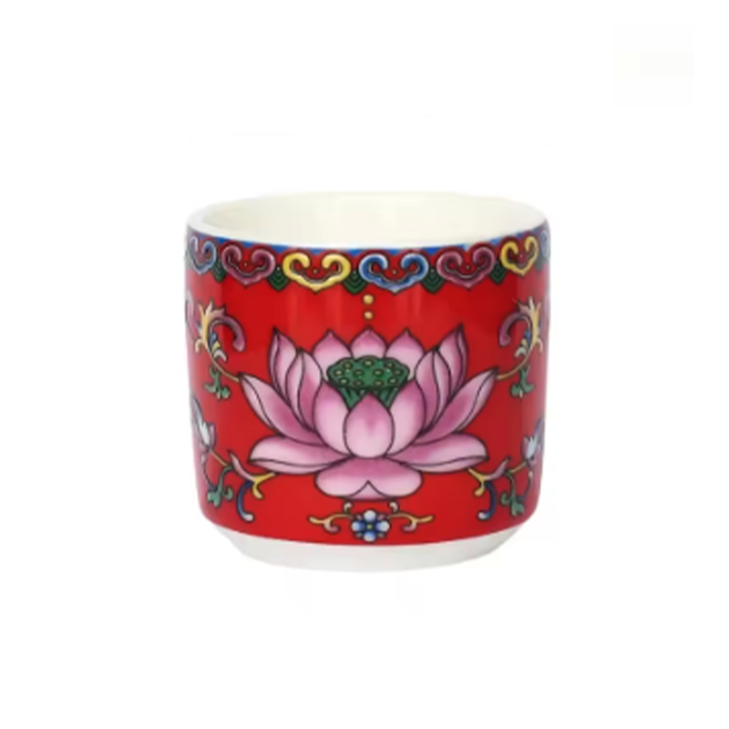 Buddhistische Lotus-Buddha-Opfertassen - Set von 3, rot - Tibetwelt