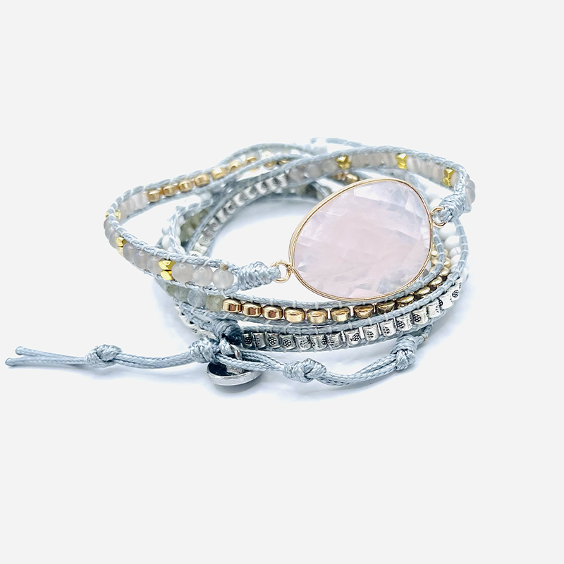 tibetaner-armreif-herzenslicht-rosa-quarz-und-howlit - Tibetwelt