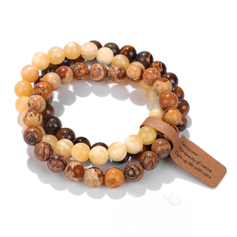 Tibetan-style bracelet trio - jasper, jade, tiger's eye - Tibetwelt