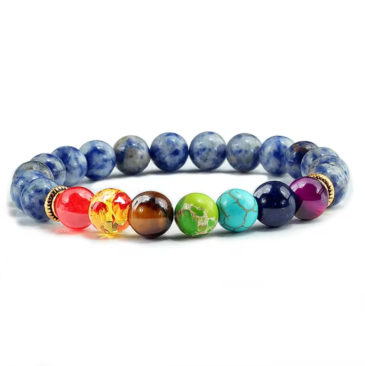 Armband 7 Chakren, blaue Agatkristall, Tibetwelt