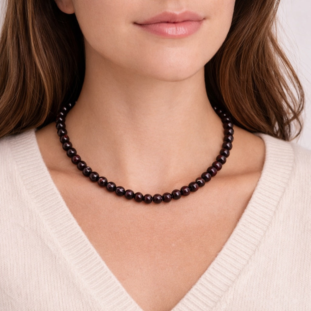 collier boules grenat - univers tibet