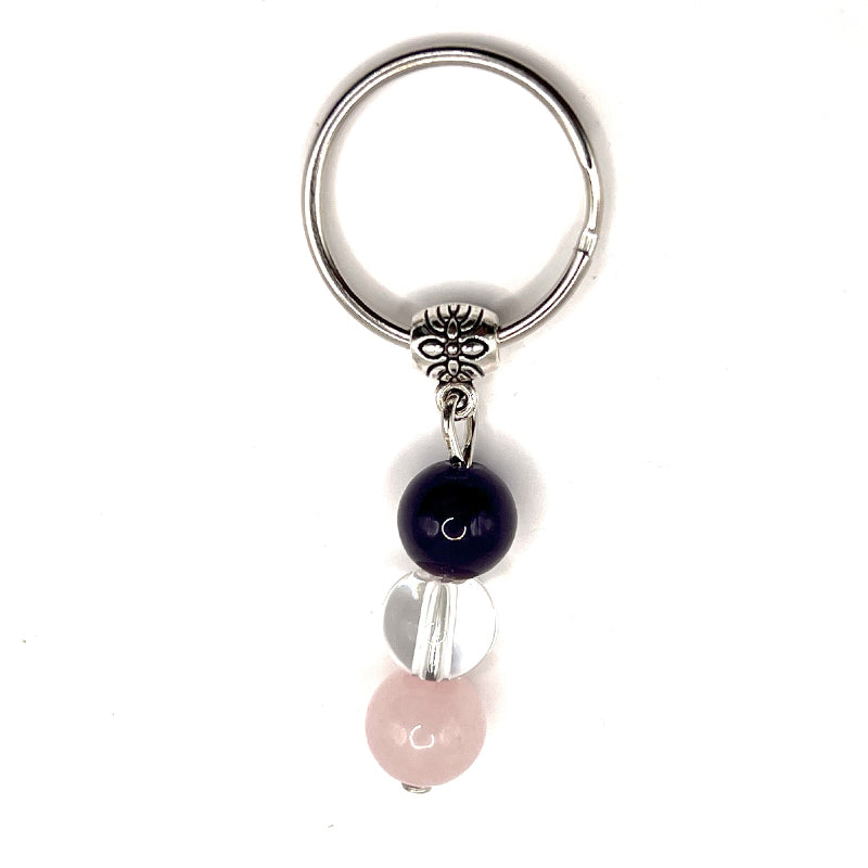 Schlüsselanhänger mit Edelsteinen - Amethyst, Klarquarz und Rosenquarz - Tibetwelt