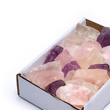 Box mit natürlichen Steinen, Rosenquarz, Amethyst, Kristall – Tibetwelt